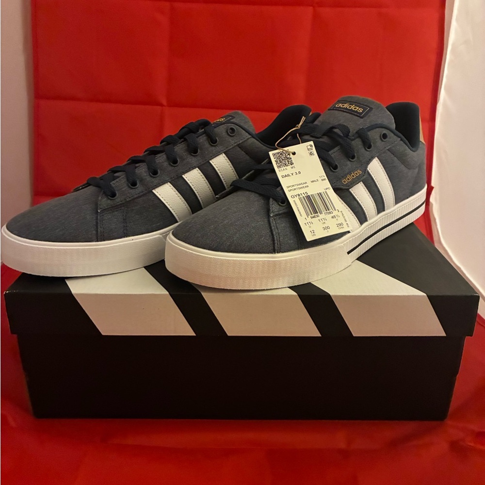 Adidas Dark Grey Denim Daily 3.0 Low-Top Sneakers